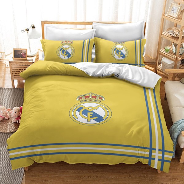 Real Madrid Klub Emblem enkelt bomuldsdynebetræk og pudebetrækssæt G G 90*190