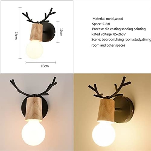 Retro vägglampa 1-pack, kreativ design vägglampa i trä