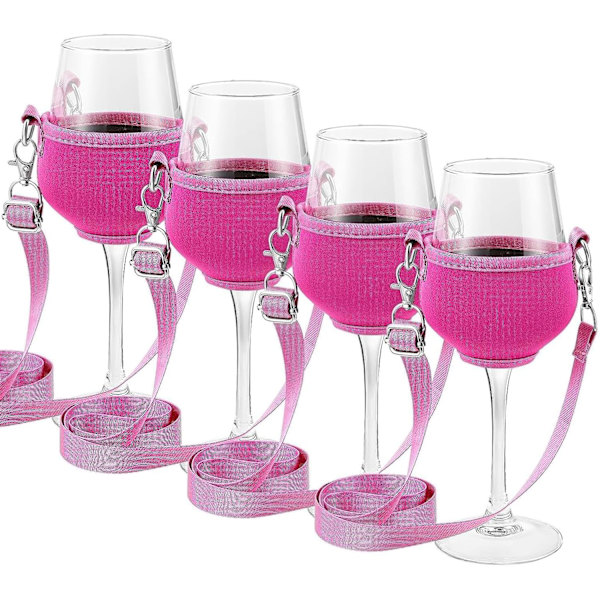 8 st halsvinflaskhållare - rosa med halsband för jul