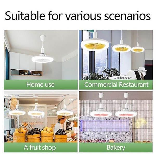 30W Taklampe med Vifte og Fjernkontroll E27 Taklampe LED Viftehastighetsjusterbar Stue Luftrensing Kjølende Hjembelysning Dekorasjon