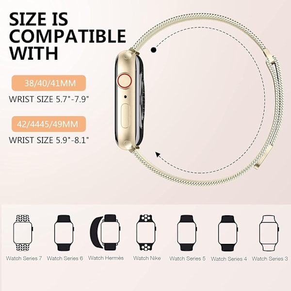 Metallband kompatibelt med Apple Watch 40mm 38mm 41mm Champagne Gold - WELLNGS Champagne Gold Champagne Gold 38/40/41mm