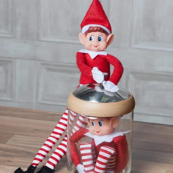 42 cm Jultomte Dockor för Barn Mini Leksakstomte Dockor för Jul Poserbara Små Tomte Hyll Sittande med Hängande Ben Red Boy Girl 2PCS