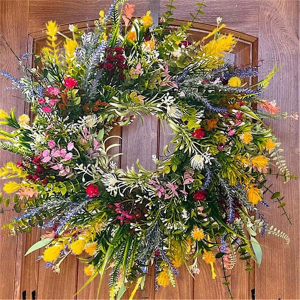 Mardi Gras 2024 Vårkrans På Utomhusdörren Välkomnar Sommarblommor, Väderbeständig Grön Helårskrans, Hem, Lantlig Utomhusinredning D