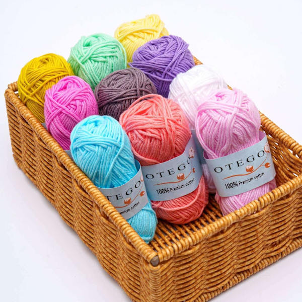 10-pak Bomuldsgarn, Cotton Knitting, Hæklegarn 49m/rulle multicolor