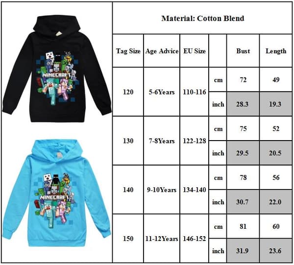 Barn Minecraft Jumper Hettegenser Genser Langermet Pullover Topper blå blå blå-FA- blue 150 cm