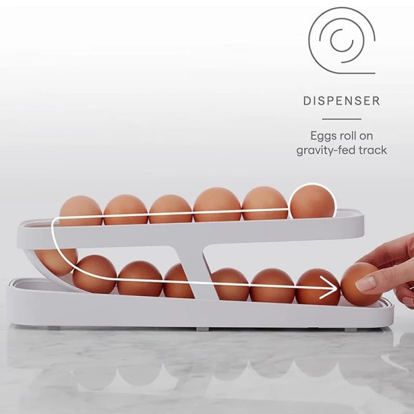 Rullande äggdispenser Kylskåpsorganisatörer Behållare Förvaringslåda Automatisk glidande spiral äggställ Hemkök Prylar White