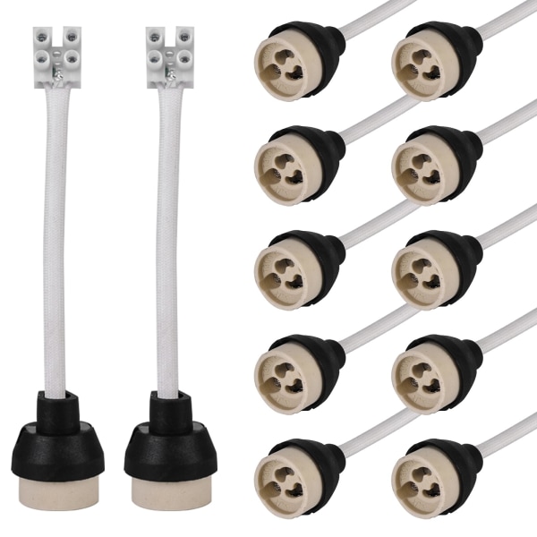 GU10 Keramiske sokkler: 15CM/10MM kvalitets silikonkabel GU10 sokkel, GU10 kontaktlampe for GU10 glødelampe 0-250V, 3A Keramiske GU10 sokkler-12st