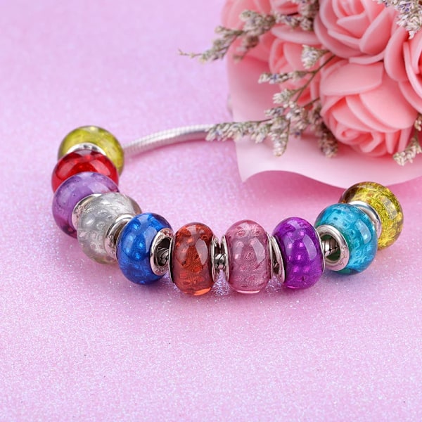 Ny europæisk farverig Lampwork Glasperle Murano Plast Aolly Charm Passende Pandora Armbånd Armbånd Kvinder Pige DIY Smykker Dropship YW15222D