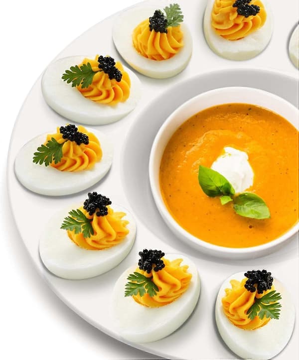 Fylld Äggbricka - Vit Keramik Porslin 12 Koppar Ägg (2-pack) Serveringsbricka Cateringfat för Hårdkokta Fyllda Ägg, Påskäggshållare & Efterrätter-FA6-
