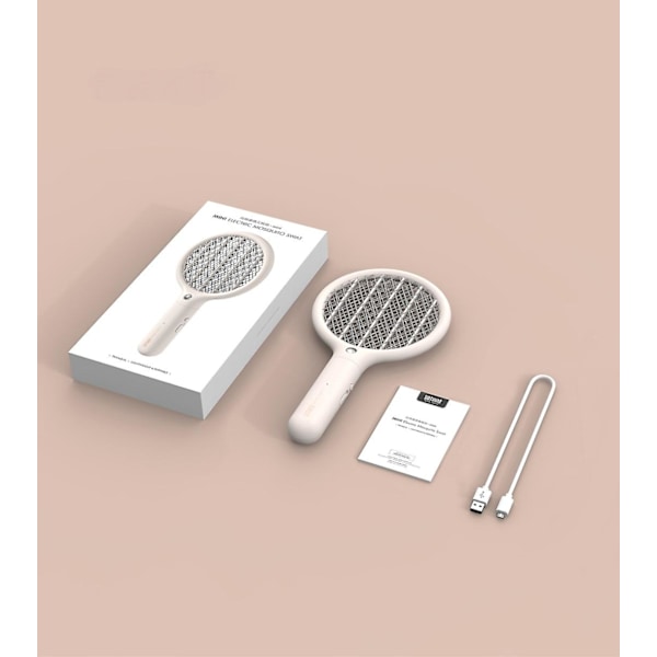 Elektrisk fluesmækkerracket, Mini 2 i 1 Smart Bug Zapper med USB-opladelig base, kraftig myggefældelampe og fluedræber med 3-lags sikkerhed M Apricot