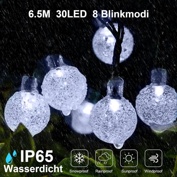 30 LED-lyssnor utendørs værbestandig 6,5 meter 8 blinkende