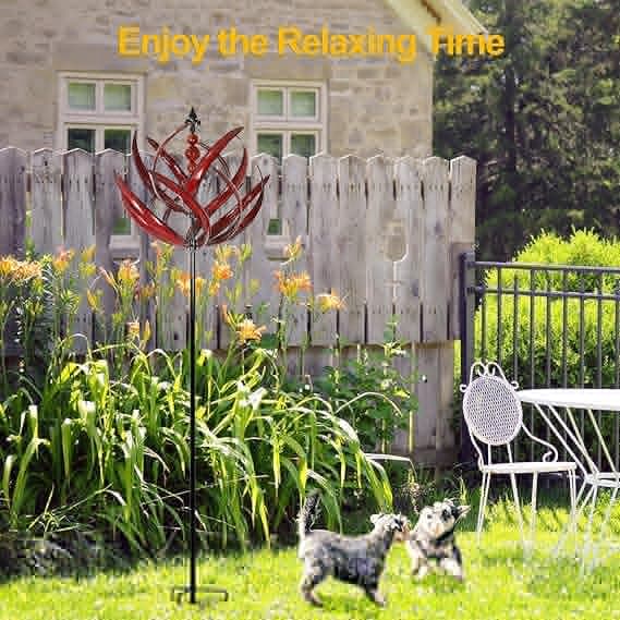 Garden Wind Spinner, Large Kinetic Metal Wind Sculptures-FA- Red