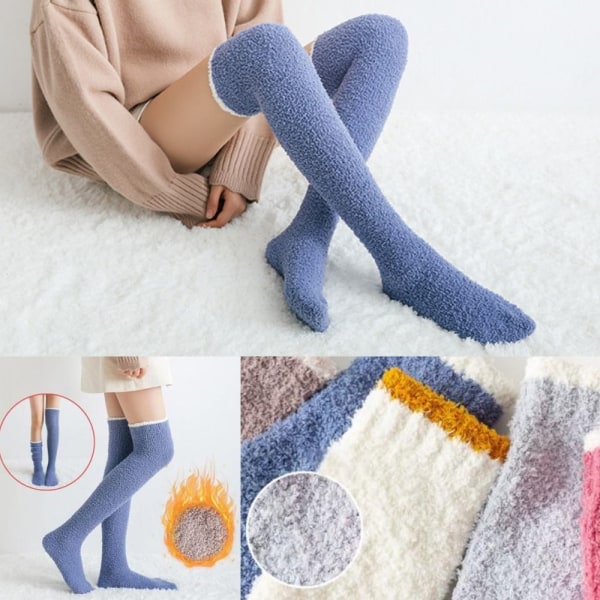 Overknee Strømper Høj Fuzzy Strømper LJUSGRÅ Light Grey