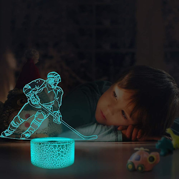Ishockey 3D-lampe, Halo-sengelampe, optisk illusionsnatlys, laser