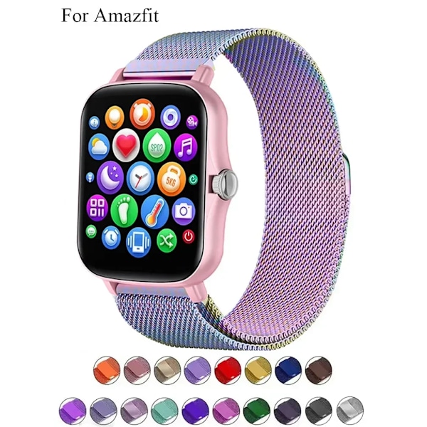 20mm/22mm Milanese armbånd for Amazfit GTS/4/2/2e/3/GTS2 Mini/GTR 47mm/GTR 4/3/ Pro Metall klokke armbånd Amazfit bip /U/S/lite rem Grønn Lilla 22mm Green Purple