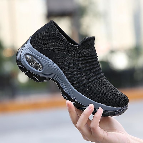 Fjäder - Platta Slip-on Plattform, Mesh Sock Sneakers, Skor (Set 1) Grå 38 Gray