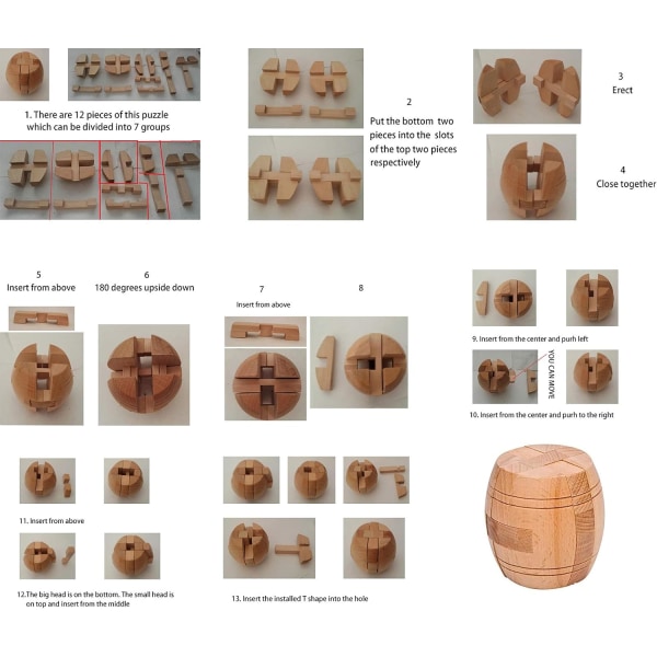 Vuxen handgjord pulverhink träpussel vuxen interlocking 3D