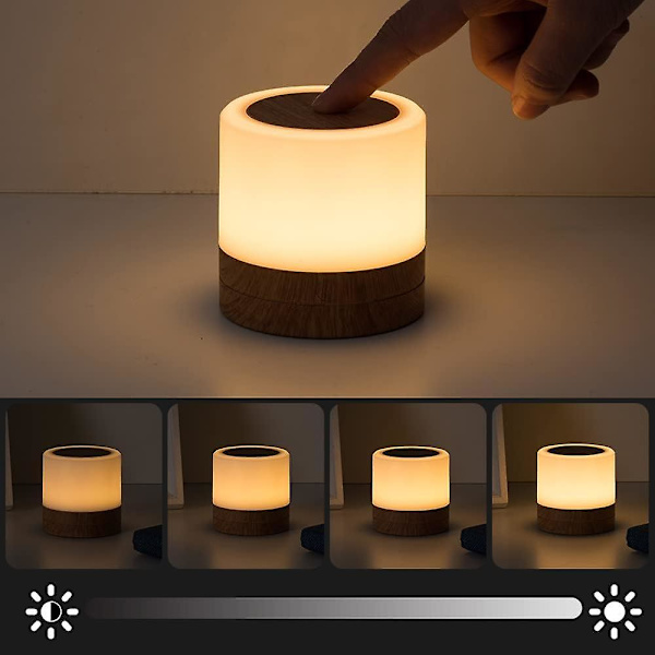 Touch-lampa för sängbord i sovrummet - Liten sänglampa med USB-laddning, 5 ljusstyrkor och 13 RGB-färger