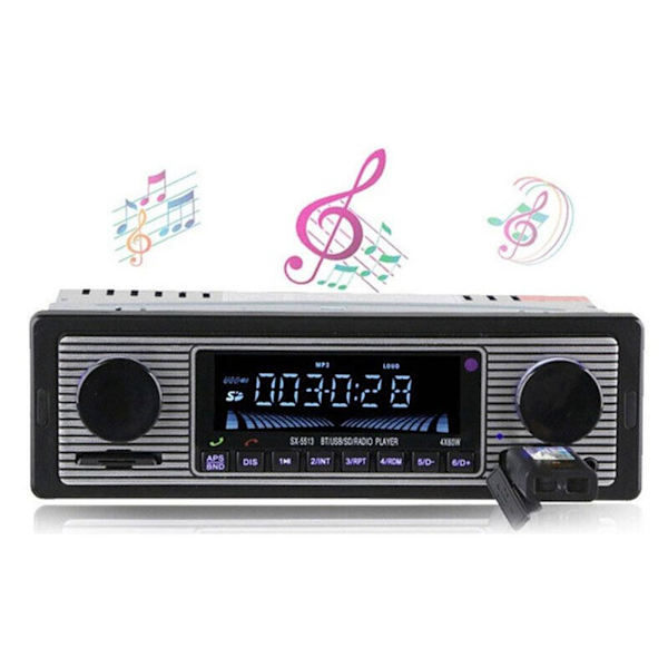 Vintage Bluetooth bilstereo MP3-afspiller Audio FM Aux USB -modtagelse