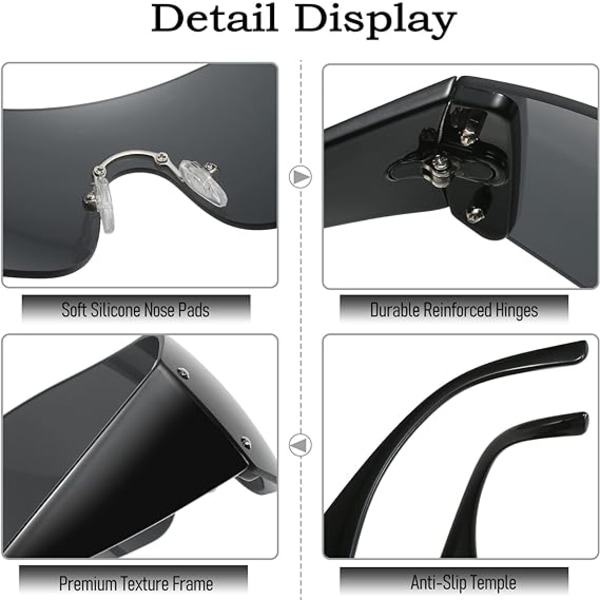 Trendiga båglösa Y2K-solglasögon för kvinnor och män, solglasögon Oversize
