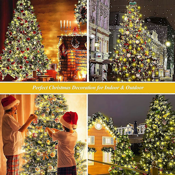 Juletrærlys, 400 LED-julelys med 8 lysmoduser & minnefunksjon, 2 meter x 16 lysstrenger med timerfunksjon & fjernkontroll Warm White-400led