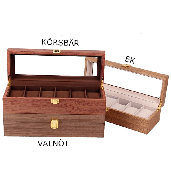 Klockbox för 6 klockor i trä - Valnöt, Körsbär eller Ek 672 Körsbär