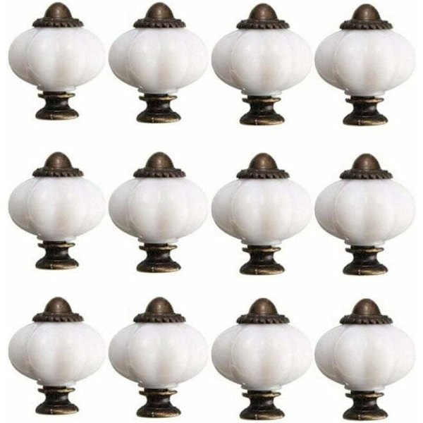 12 st Skåpsknoppar 30 mm Vintage Skåpdörrknoppar Keramisk Dörrknopp med 12 Skruvar Vit Porslinsknopp för Skåplåda - Perfekt