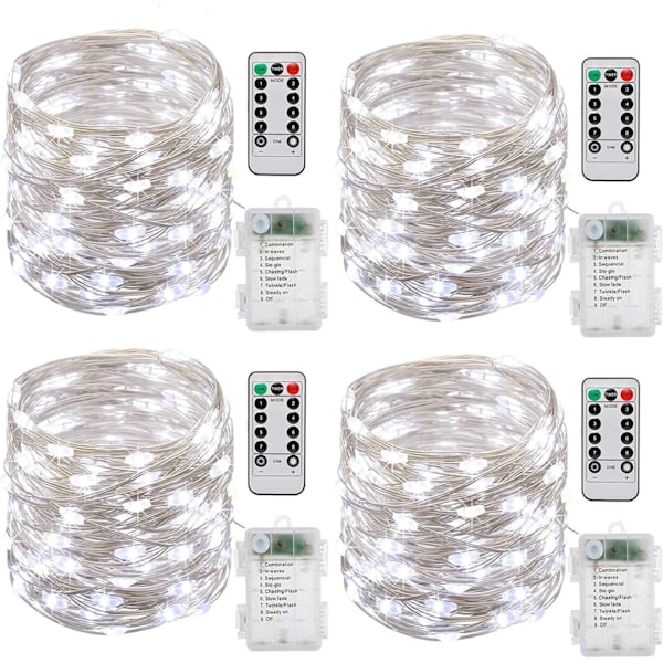 Paristokäyttöiset valosarjat, [4 kpl] 10m 100 LED:iä Ajastintoiminto