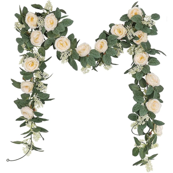 2 stk. kunstig te-champagne ros krans med eføy blade kunstig rose kunstig blomst hængende kompatibel