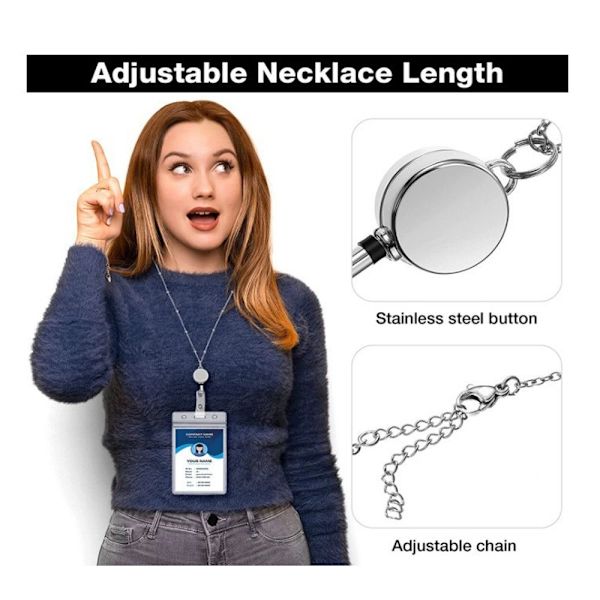 Badge Reel Lanyard Med ID-kortshållare SILVER Silver