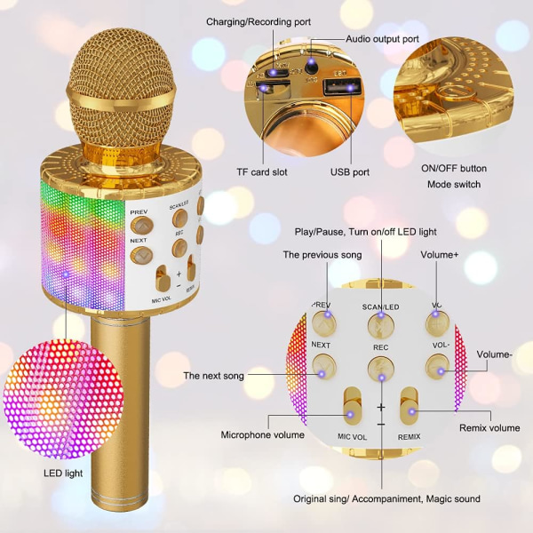 Karaoke trådlös mikrofon, 4 i 1 barnkaraoke Bluetooth