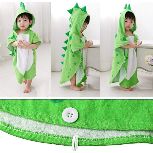Huva Handdukar för Barn, Bomull Dinosaurie Mönster Söta Badhandduk Barn Rock Strand Simning Huva Poncho för Spädbarn Pojkar Flickor(Grön)