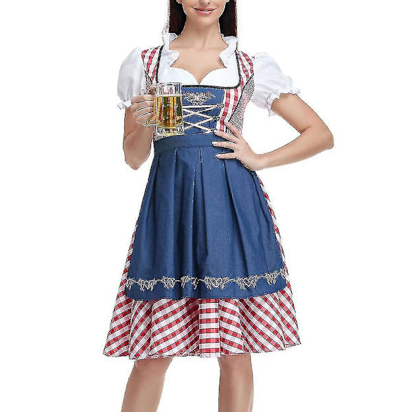 Tysk Oktoberfest-drakt for kvinner Voksen Dirndl Tradisjonell bayersk ølkarneval Fraulein Cosplay Red