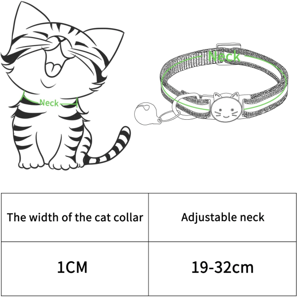 6 stk. reflekterende kattehalsbånd med bjælder, hurtig sikkerhedsfrigørelse