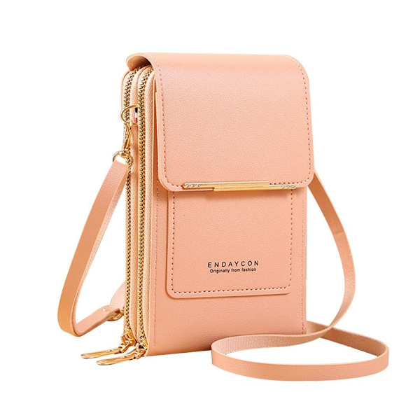 RFID-nahkalaukku kosketusnäytölliselle puhelimelle, crossbody-laukku naisille Light Pink