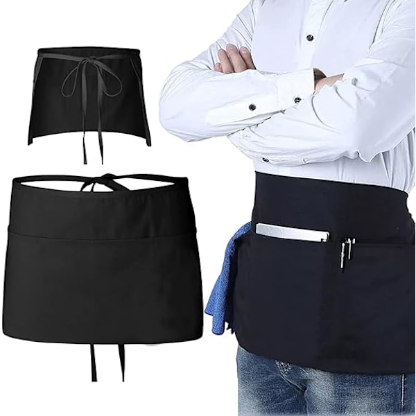 KCVV Apron - Kitchen Apron For Women And Men - 3 Pockets - Easy Adjustable - Black