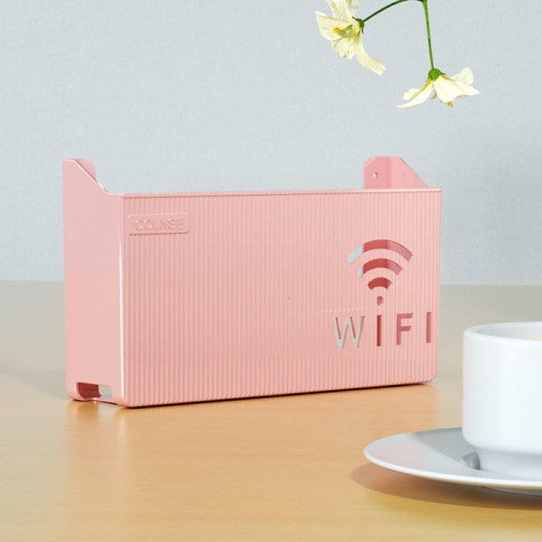 Trådløs Wifi Router Hylle Oppbevaringsboks Veggmontert ABS Organiz Pink