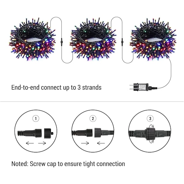 Fargerike utendørs lysstrenger, 30M 300 LED-lys 8 moduser Vanntette LED-lysstrenger for innendørs og utendørs, grønn ledning White light