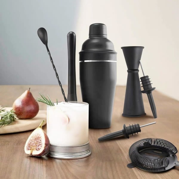 Cocktail Shaker Sæt - Mat sort - Rustfrit stål sort
