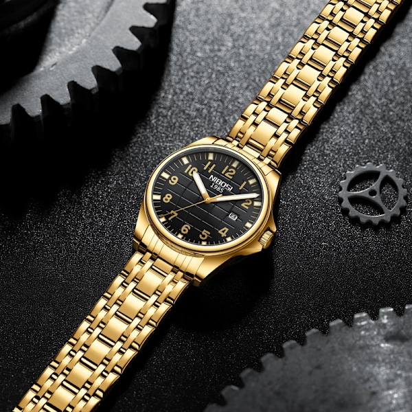 2023 NIBOSI Toppmärke Quartz Klocka Herr Vattentät Sport Militär Armbandsur Herr Business Rostfritt Stål Man Klocka Reloj Hombre Gold Black