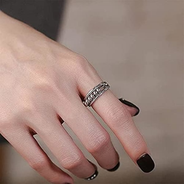 925 Sterling Silver Ångest Ring Spinner Ringar för Kvinnor Män Retro Justerbara Fidget Band Ringar