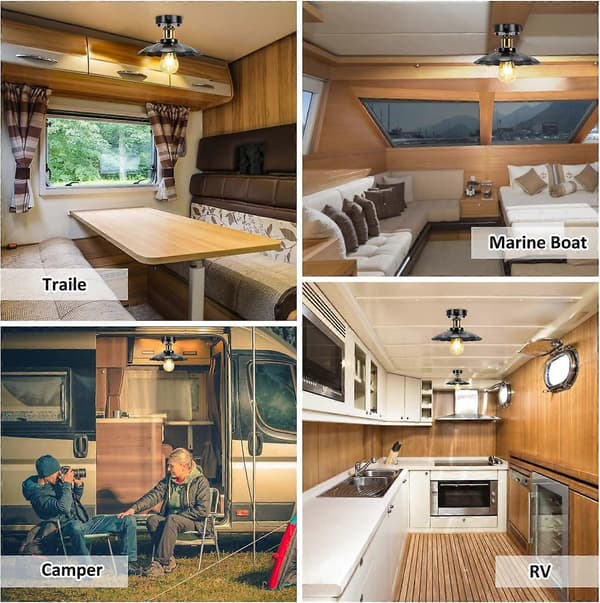 12V RV Vintage Ceiling Light (1E26 Bulb Included), 3000K 12 Volt RV Light with On/Off Switch