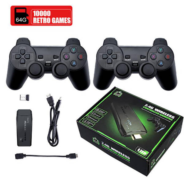 Pelikonsoli, HD-konsoli kahdella 2,4G langattomalla ohjaimella 64G 10000games