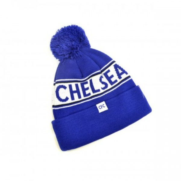 Chelsea FC Unisex Strikket Bobble Hat til Voksne One Size Blå/Hvid Blue/White One Size