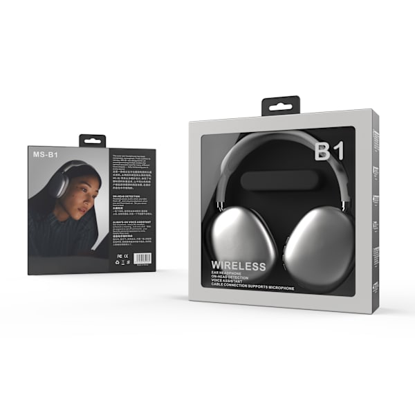 Hodetelefoner i øret, montert på hodet, trådløst Bluetooth-headset, egnet for Apple Huawe Silver Silver