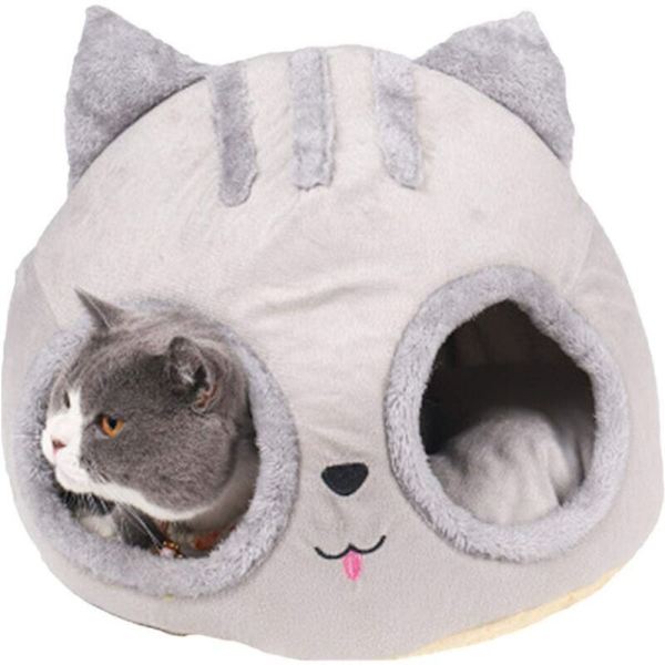 Kattbädd - Mjuk tvättbar klädsel - Katt huvudform - Bekväm husdjur