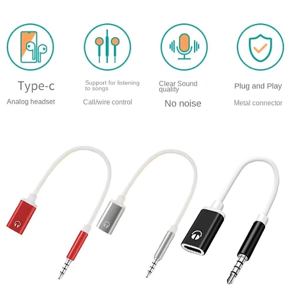 3,5 mm uros - Type-c naaras kuulokeliitäntäsovitin litteästä pyöreään analogiseen liitäntään Red