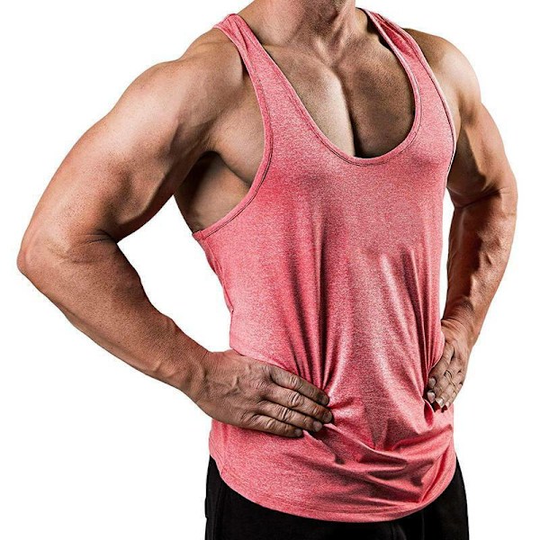 Herr Sommar Ærmeløs Gym Sport Tank Top Fitness Træning Vest Rød Red L