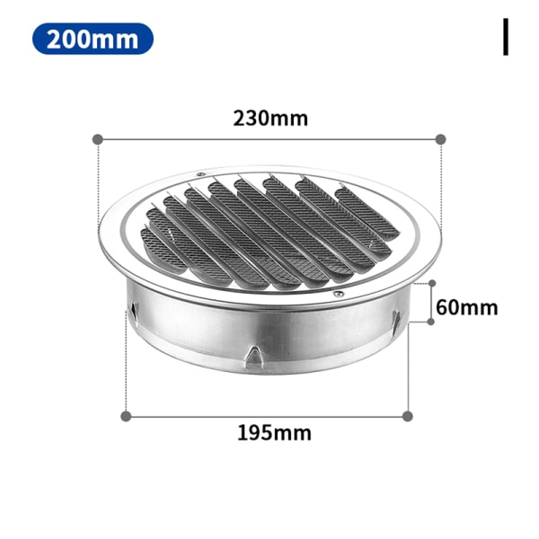 75MM 201 Rustfrit Stål Vægventilationsgitter Udendørs Rund Du 200mm