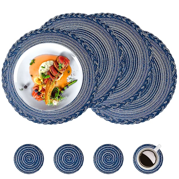Bordstabletter Set om 8, Runda Flätade Vävda Bordstabletter, 38cm